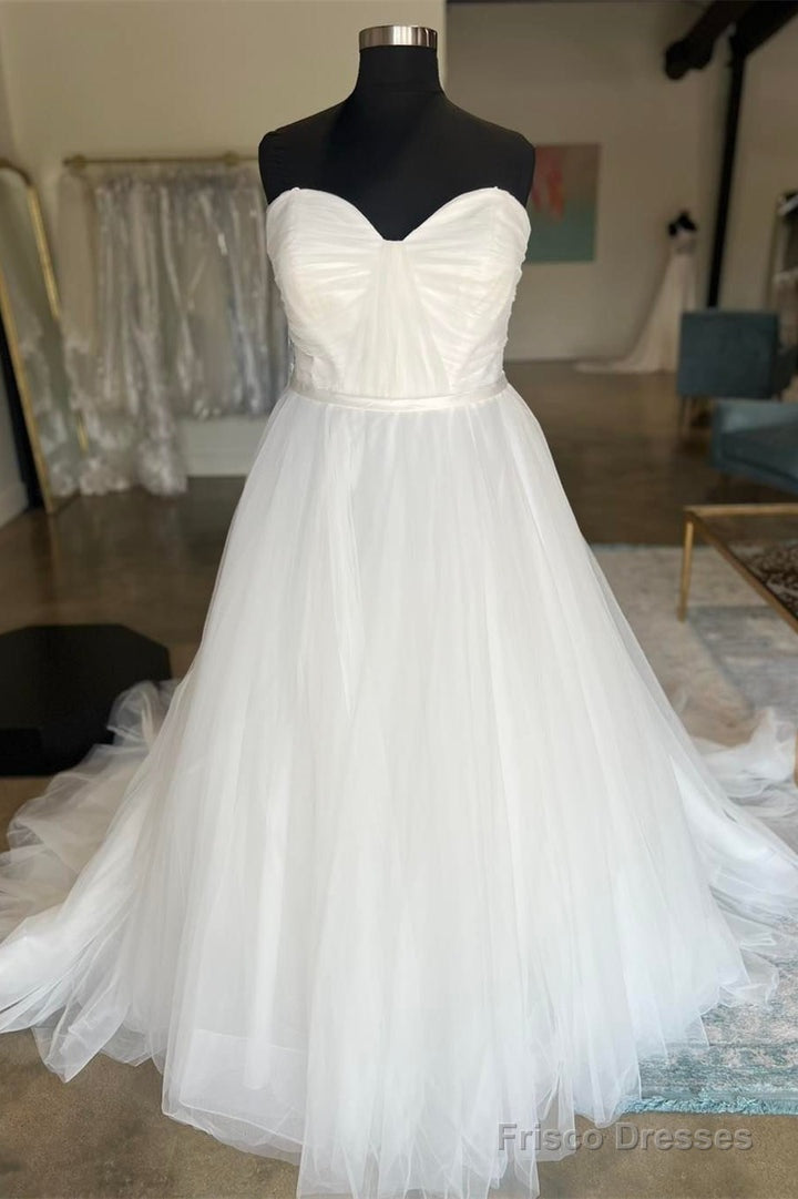 White Sweetheart A-Line Tulle Long Wedding Dress Off Shoulder Main image