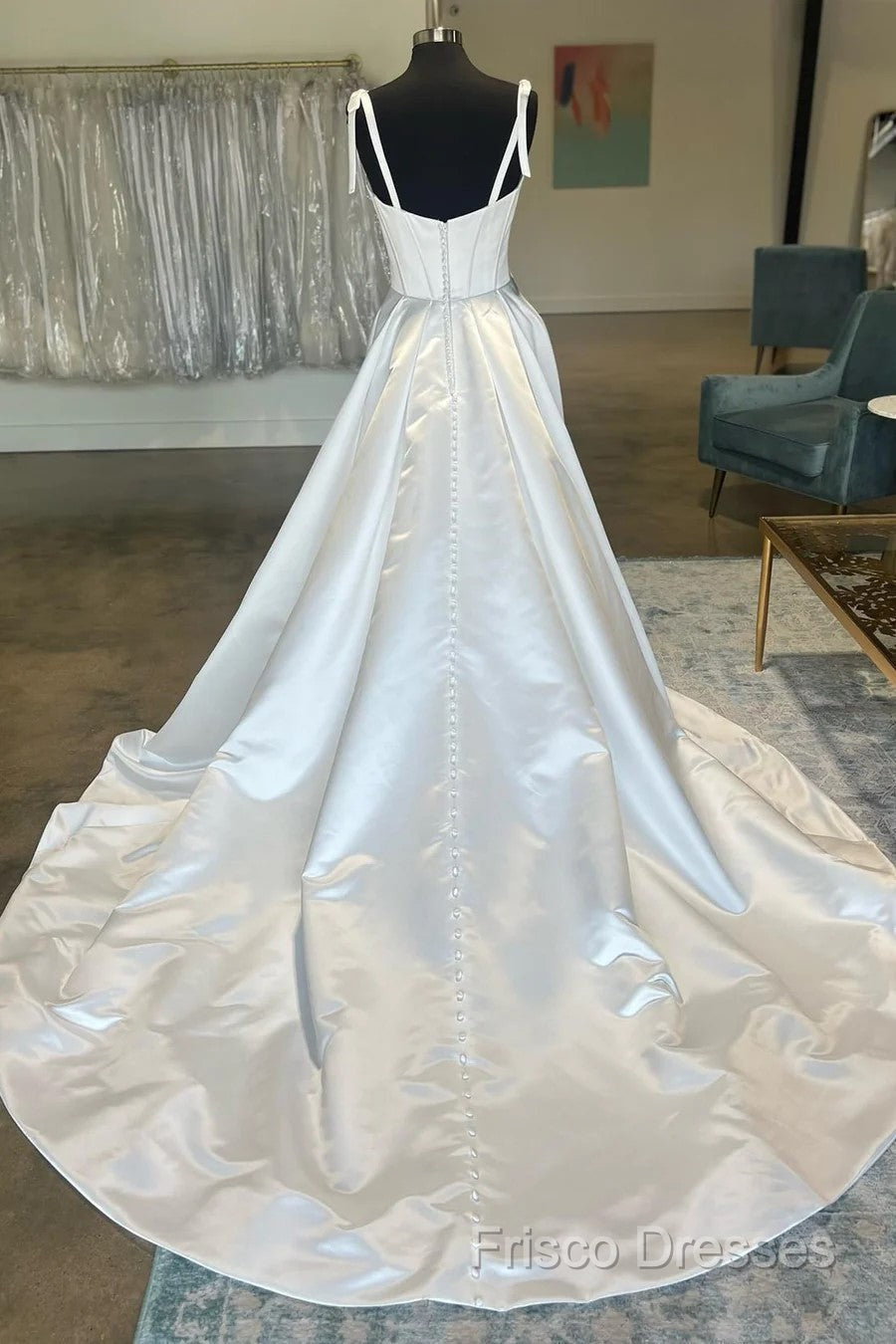 White Sweetheart Bow-Strap A-Line Long Modest Wedding Dress