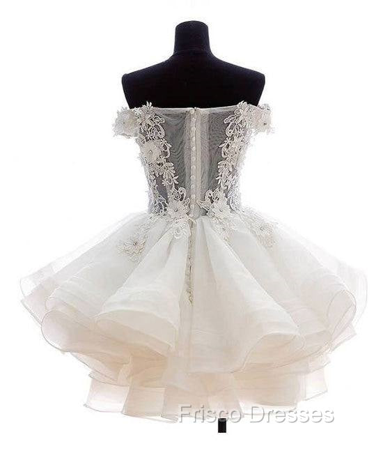 White Sweetheart Lace Applique Short Formal Prom Dress, Cute White Homecoming Dress Secondary image