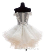 White Sweetheart Lace Applique Short Formal Prom Dress, Cute White Homecoming Dress