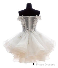 White Sweetheart Lace Applique Short Prom Dress, Cute White Homecoming Dress