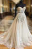 White Sweetheart Lace Applique Tulle Wedding Dress, Lace Wedding Gown, Lace Bridal Formal Prom Dress
