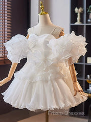 White Sweetheart Neck Organza Short Formal Prom Dress, White Homecoming Dress