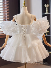 White Sweetheart Neck Organza Short Formal Prom Dress, White Homecoming Dress