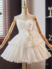 White Sweetheart Neck Organza Short Formal Prom Dress, White Homecoming Dress
