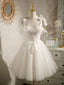White Sweetheart Neck Tulle Lace Short Prom Dress, White Tulle Formal Dress