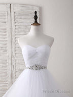 White Sweetheart Neck Tulle Long Prom Dress, White Formal Graduation Dress