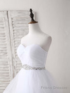 White Sweetheart Neck Tulle Long Prom Dress, White Formal Graduation Dress