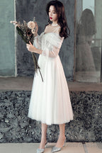 White Sweetheart Off Shoulder Tulle Short Prom Dress