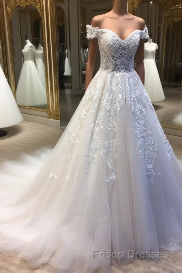 White sweetheart tulle lace applique long Formal Prom Dresses, wedding Dresses