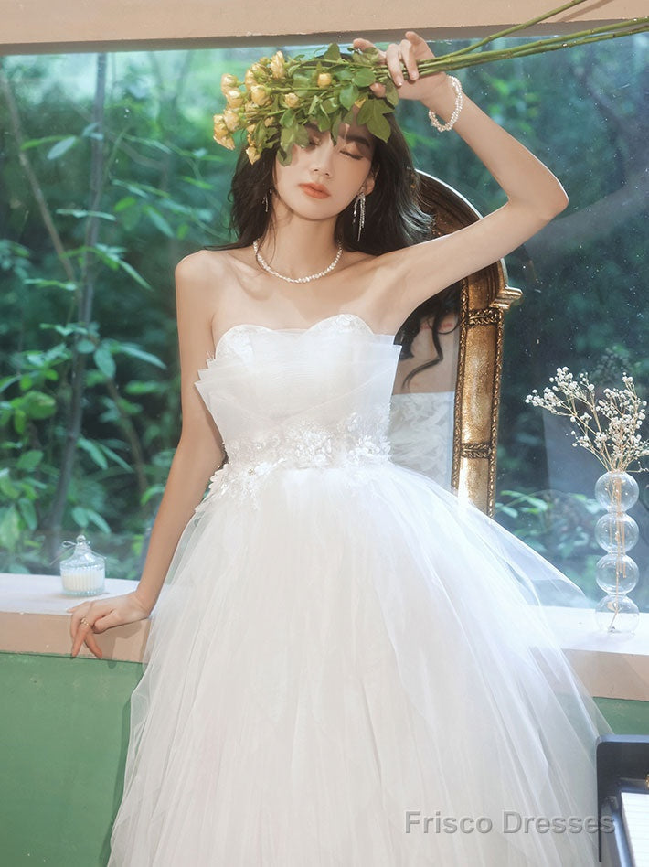 White Sweetheart Tulle Tea Length Lace Prom Dress, Lace Evening Dress Secondary image