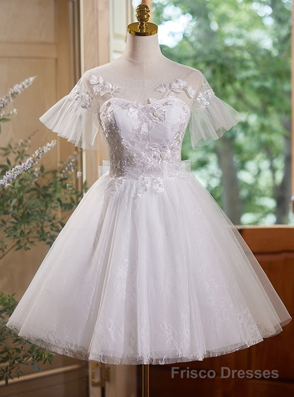 White Tulle Appliques Short Sleeve Homecoming Dress Main image