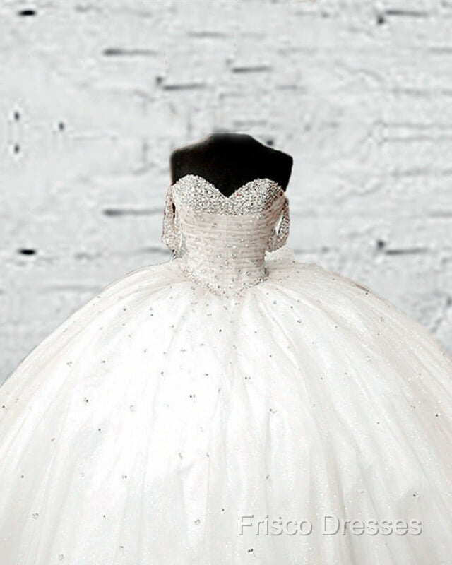 White Tulle Beaded Sweetheart Ball Gown Dress Secondary image