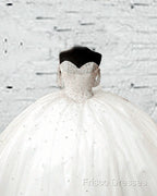 White Tulle Beaded Sweetheart Ball Gown Dress