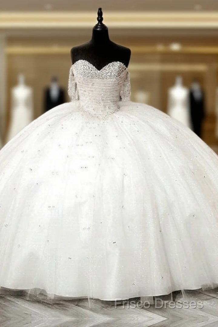 White Tulle Beaded Sweetheart Ball Gown Dress Main image