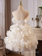 White Tulle Flower Ball Gown Short Formal Prom Dress, Cute Sweet 16 Dress
