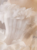 White Tulle Flower Ball Gown Short Formal Prom Dress, Cute Sweet 16 Dress