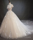 White Tulle Lace Applique Long Formal Prom Dress, White Lace Wedding Dress