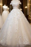 White Tulle Lace Applique Long Formal Prom Dress, White Lace Wedding Dress