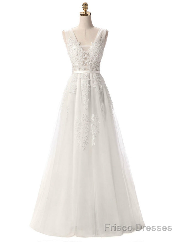 White Tulle Lace Backless Bridesmaid Dress Main image