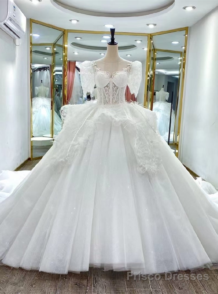White Tulle Lace Off the Shoulder Wedding Dress