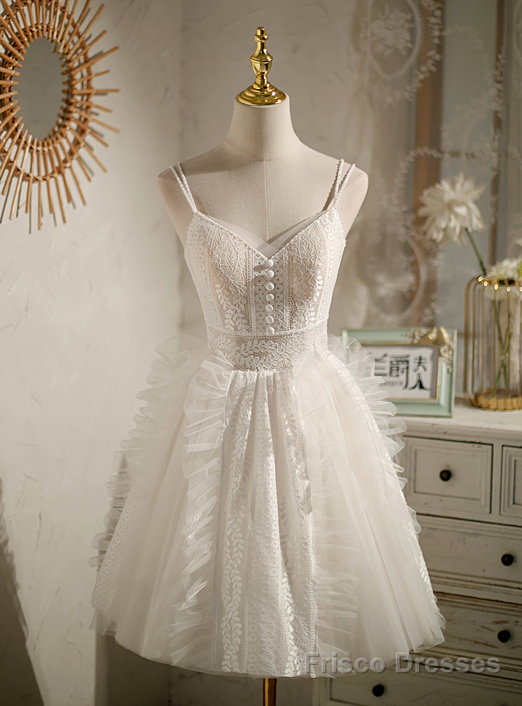 White Tulle Lace Spaghetti Straps Homecoming Dress Main image