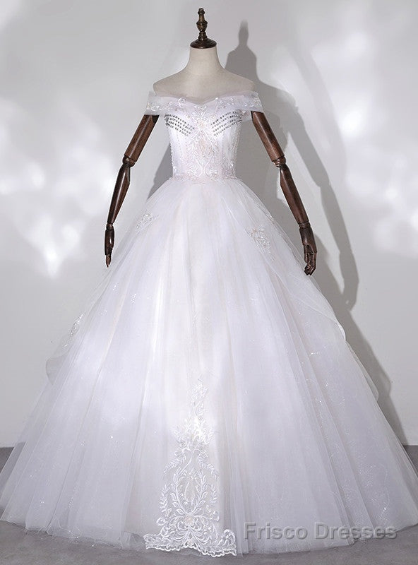 White Tulle Off the Shoulder Appliques Beading Quinceanera Dress Main image