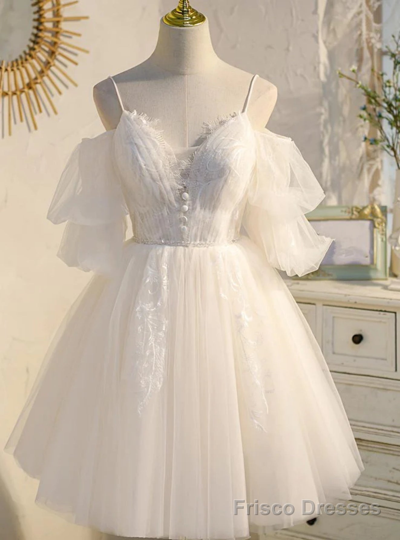 White Tulle Puff Sleeve Homecoming Dress Main image
