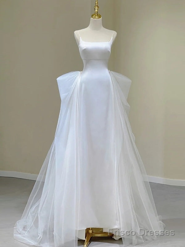 White Tulle Satin Spaghetti Straps Wedding Dress Main image