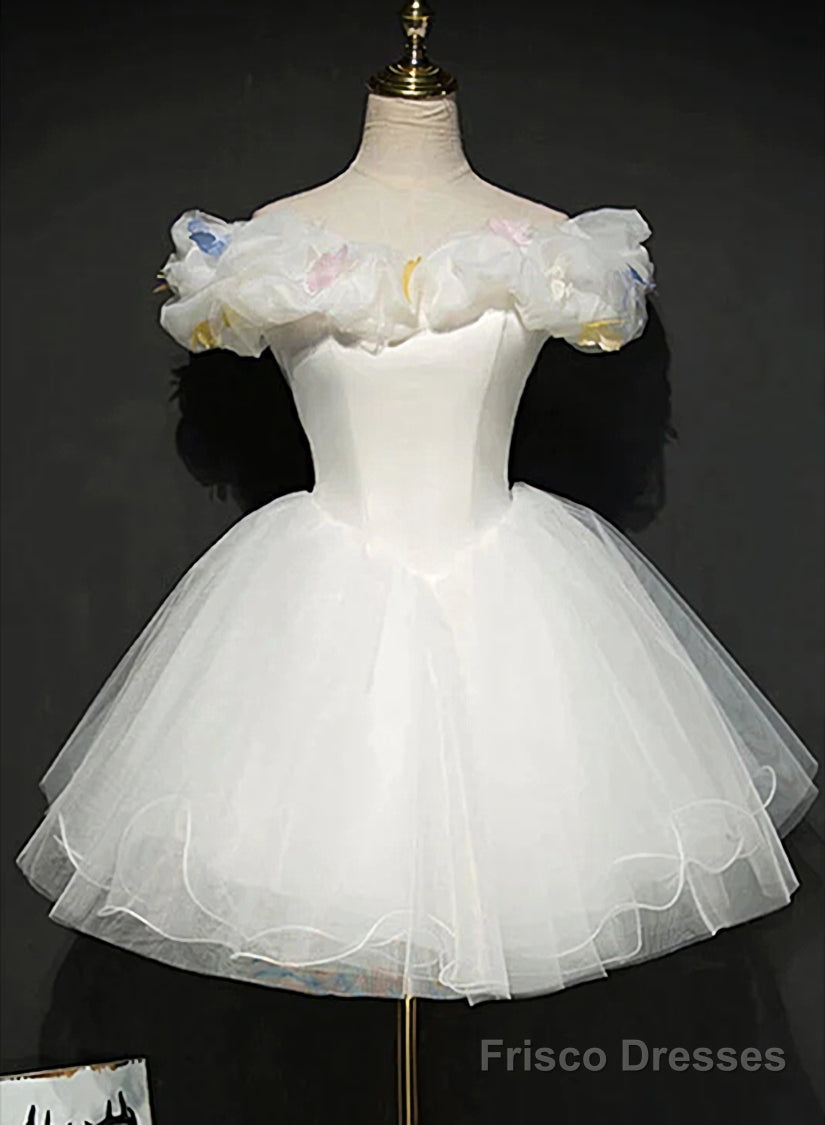 White Tulle Short Off Shoulder Homecoming Dress, White Graduation Dress Secondary image