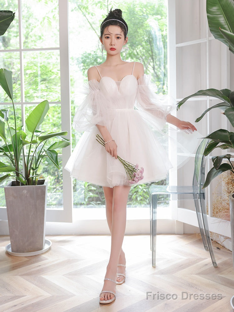 White Tulle Short Sleeves Homecoming Dress, White Party Dress Graduation Dresses Secondary image