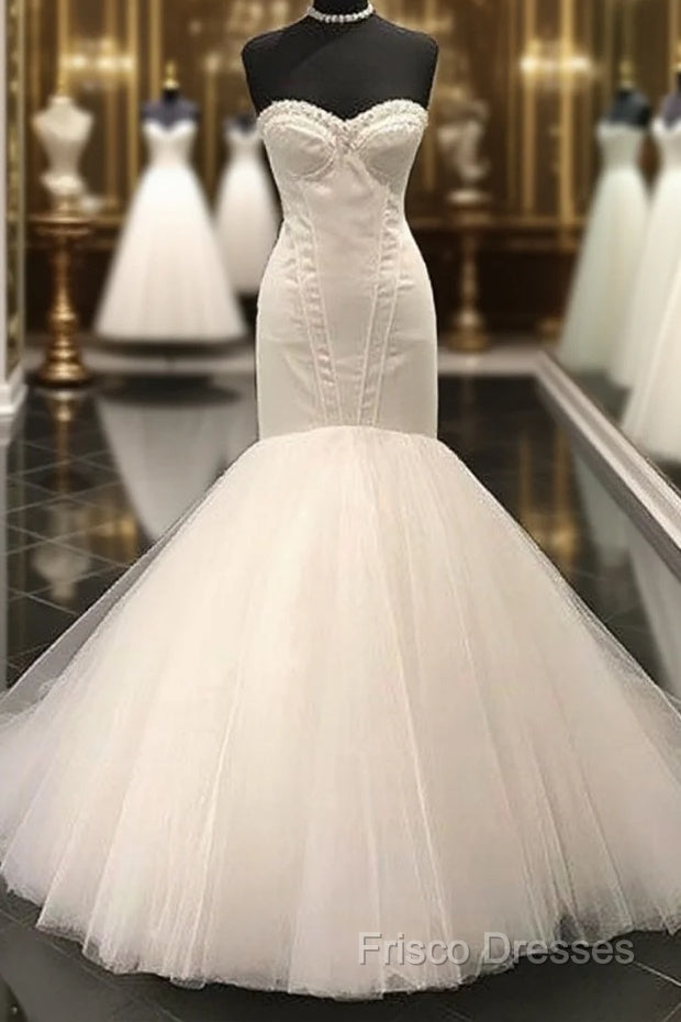 White Tulle Sweetheart Long Wedding Dress, Bridal Dress Main image