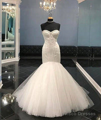 White Tulle Sweetheart Long Wedding Dress, Bridal Dress
