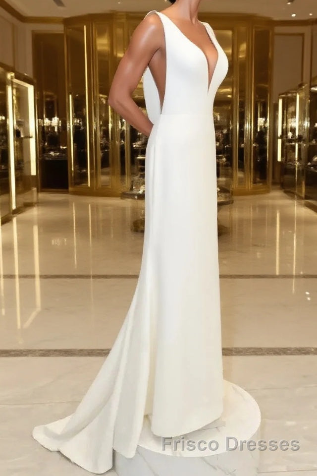 White v neck long Formal Prom Dresses, white evening Dresses Main image