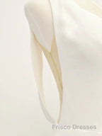 White v neck long Formal Prom Dresses, white evening Dresses