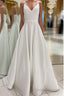 White v neck satin long Formal Prom Dresses white evening Dresses