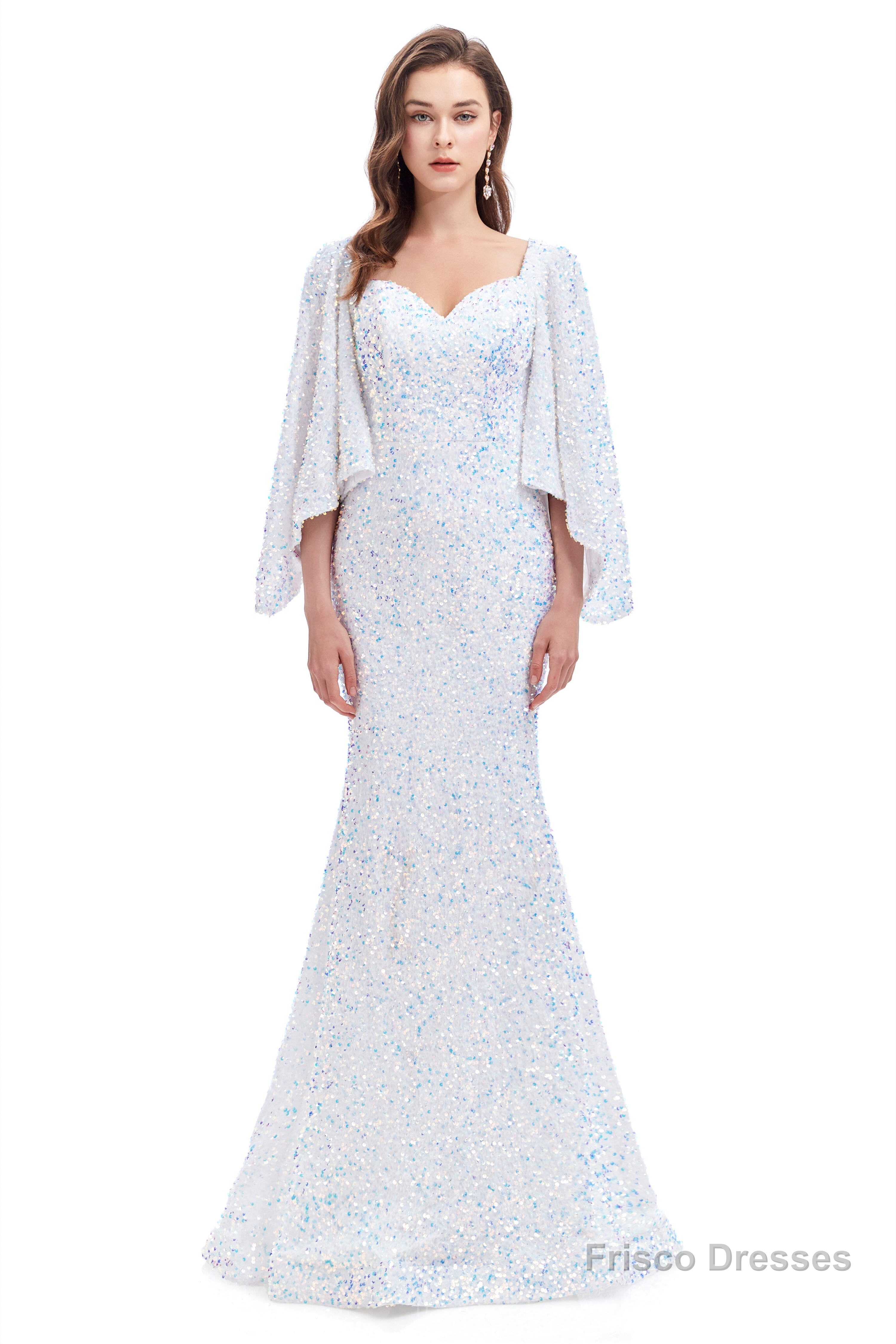 V-Neck Sequins Mermaid Prom Dresses with Sleeves