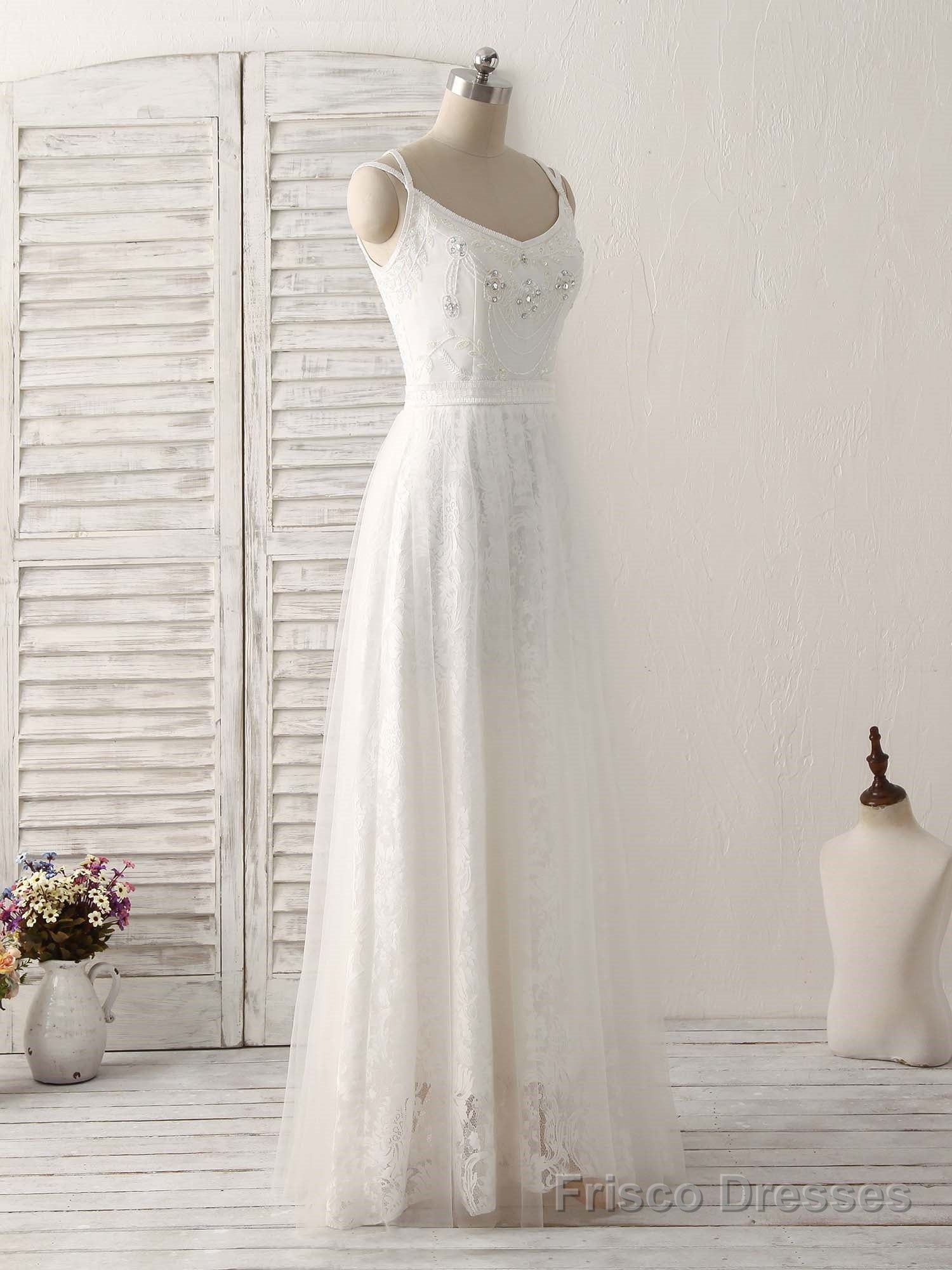 White V Neck Tulle Lace Long Prom Dress White Evening Dress Secondary image