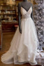 White V Neck Tulle Lace Long Formal Prom Dress, White Lace Formal Dress
