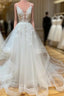 White V Neck Tulle Lace Long Formal Prom Dress White Lace Wedding Dress