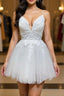 White v neck tulle lace short Formal Prom Dresses, white homecoming Dresses