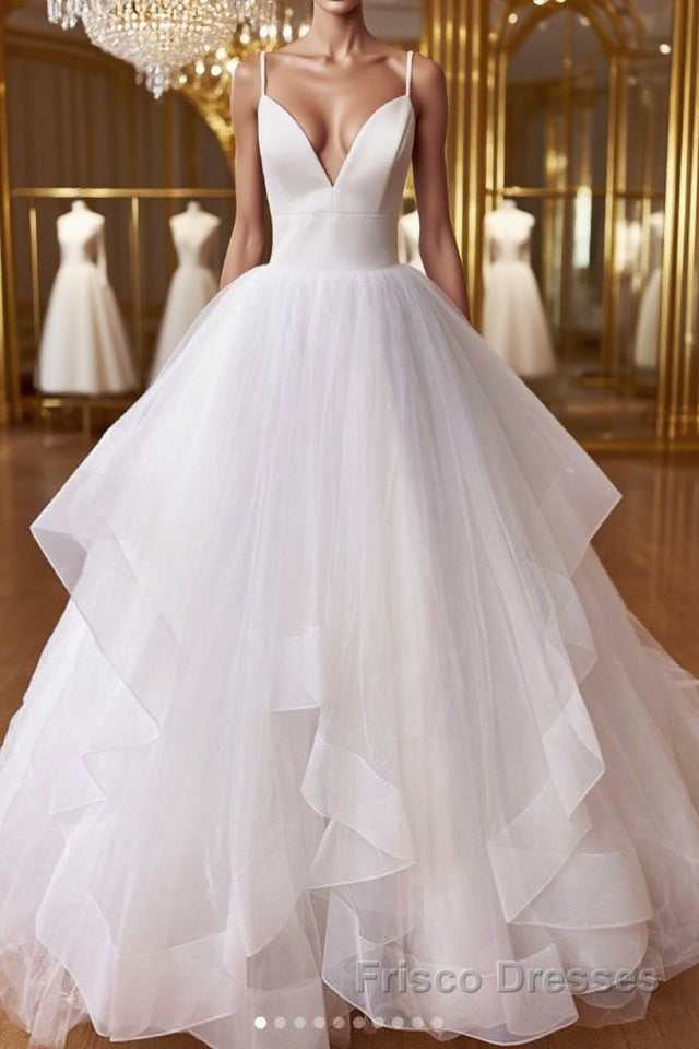 White v neck tulle long Formal Prom Dresses white tulle evening Dresses Main image