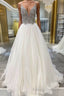 White v neck tulle long Formal Prom Dresses white tulle formal Dresses