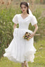 White V-Neck Tulle Short Prom Dress, Cute A-Line Evening Party Dress