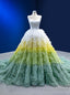 White Yellow Green Three Color Tulle Princess Prom Dress