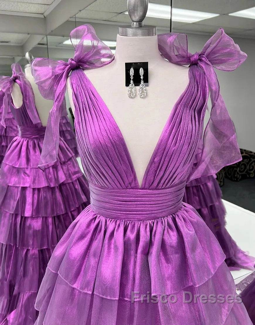 Wholesale Dark Purple Princess A-Line Deep V-Neck Long Tiered Formal Prom Party Dress Formal Prom Clothing