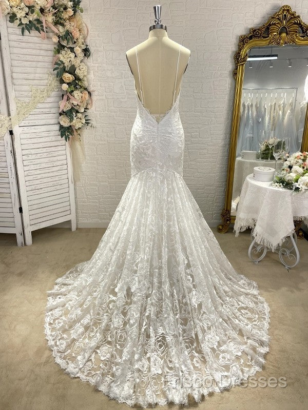 Wholesale Trumpet/Mermaid V-Neck Sleeveless Lace Applique Sweep/Brush Train Wedding Dress Secondary image