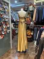 Wild Gold-Brown Leopard Print One-Shoulder Satin Long Prom Dress Evening Dress