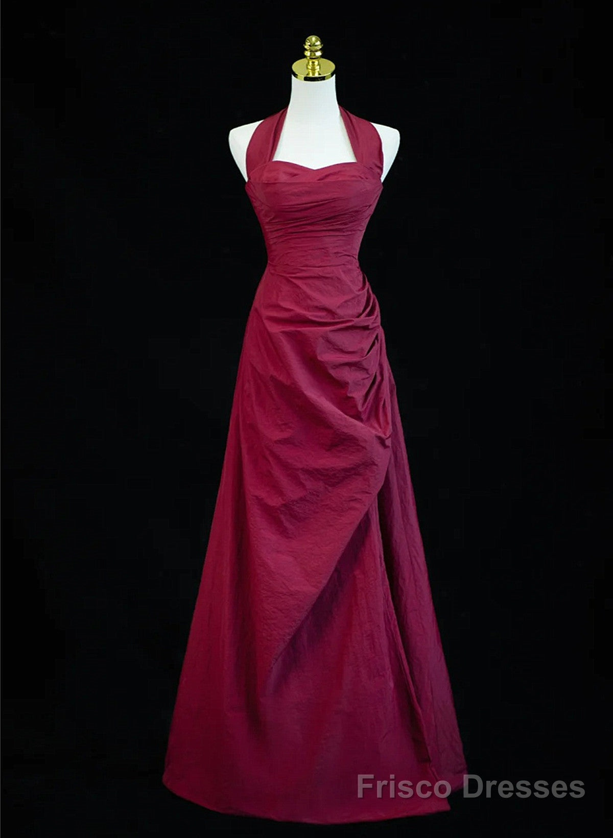 Wine Red A-Line Halter Vintage Style Prom Dress, Wine Red Long Evening Dress Secondary image