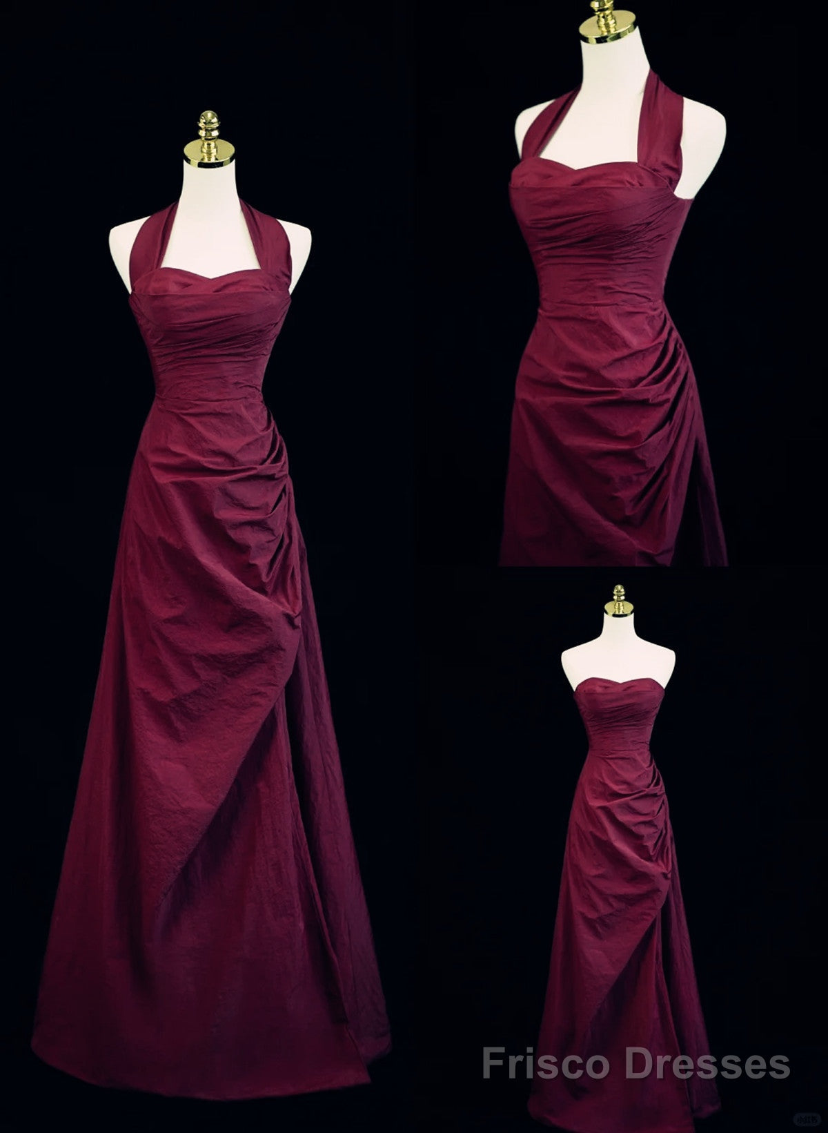 Wine Red A-Line Halter Vintage Style Prom Dress, Wine Red Long Evening Dress